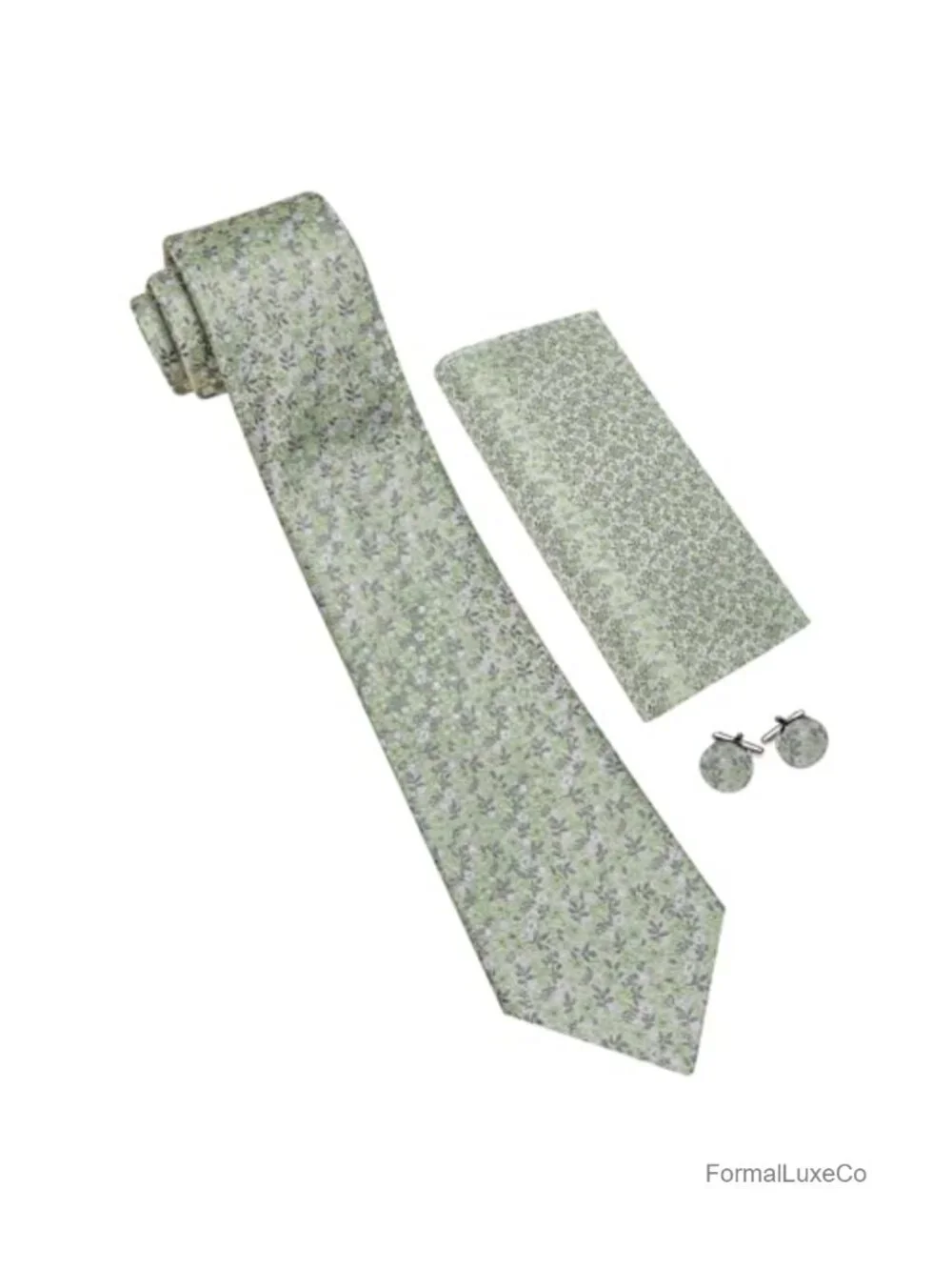 Men's Floral Tie Set with Pocket Square Cufflinks Lapel Pin Gift Box
